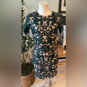 Dress the Population Green Sequined and Nude Short Sleeve Cocktail Dress Size S
